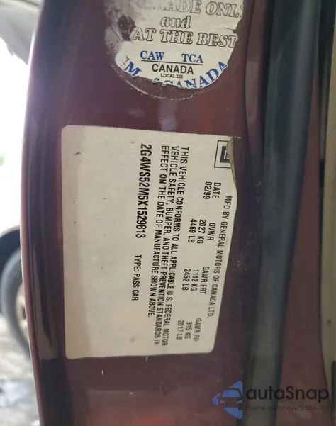 1999 Buick Century Custom from USA, damaged, VIN 2G4WS52M5X1529813